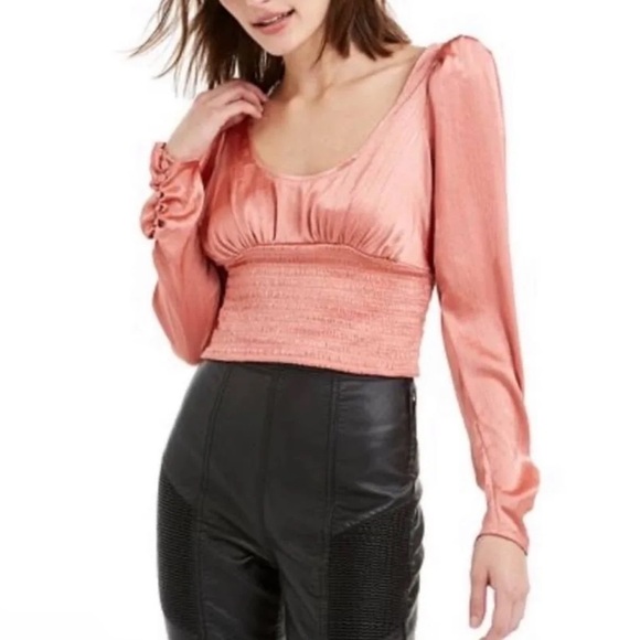Free People Santiago Satin Cropped Blouse - Picture 1 of 5